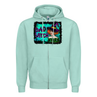 Seafoam Halloween Bad Witch Vibes Watercolor Zipper Hoodie - RanaPortraitStore