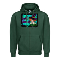 Sports Green Halloween Bad Witch Vibes Watercolor Zipper Hoodie - RanaPortraitStore