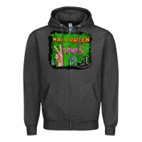 Charcoal Heather Watercolor Halloween Vibes Zipper Hoodie - RanaPortraitStore