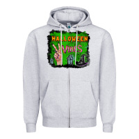 Heather Grey Watercolor Halloween Vibes Zipper Hoodie - RanaPortraitStore