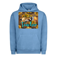 Pigment Pebble Blue Western Teacher Pencil With Sunflowers Urban Hoodie - LillyAllenDesigns