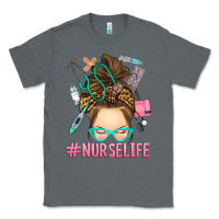 Charcoal Heather messy bun nurse life Classic Tee - RanaPortraitStore