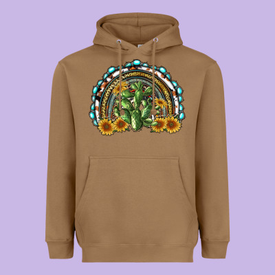 Western Rainbow With Cactus Heavyweight Hoodie Designed By Ranaportraitstore