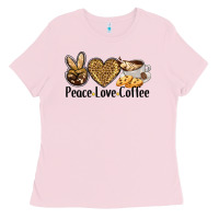 Bubblegum Pink peace love coffee Ladies Tee - BarkalooDesign