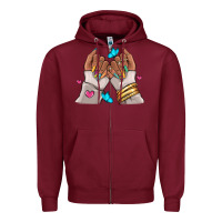 Burgundy Afro woman nail art Zipper Hoodie - RanaPortraitStore