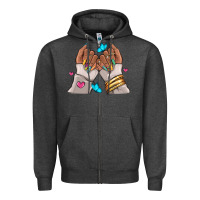 Charcoal Heather Afro woman nail art Zipper Hoodie - RanaPortraitStore