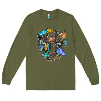 Army Green cross with butterflies cowhide background Long Sleeve Tee - BarkalooDesign