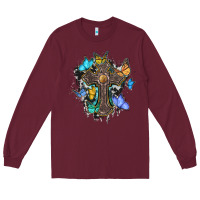 Burgundy cross with butterflies cowhide background Long Sleeve Tee - BarkalooDesign