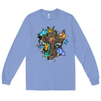 Colony Blue cross with butterflies cowhide background Long Sleeve Tee - BarkalooDesign