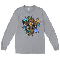 Heather Grey cross with butterflies cowhide background Long Sleeve Tee - BarkalooDesign