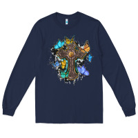 Navy cross with butterflies cowhide background Long Sleeve Tee - BarkalooDesign