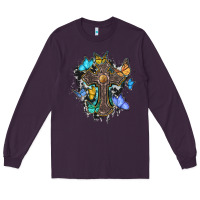 Plum cross with butterflies cowhide background Long Sleeve Tee - BarkalooDesign