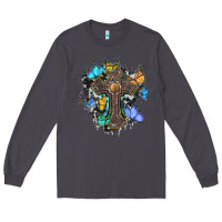 Smoke cross with butterflies cowhide background Long Sleeve Tee - BarkalooDesign
