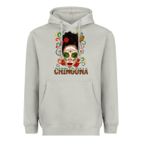 Moon Dust Mexicana Skull Girl Messy Bun Heavyweight Hoodie - texasbilliewilder