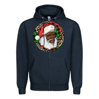 Navy Afro Santa Christmas Zipper Hoodie - RanaPortraitStore