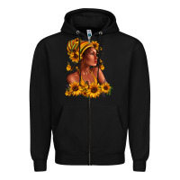 Black Afro American woman sunflowers Zipper Hoodie - RanaPortraitStore