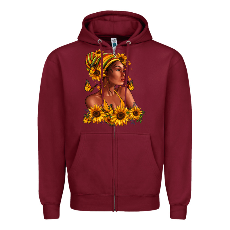 Afro American Woman Sunflowers Zipper Hoodie by RanaPortraitStore | Teevron