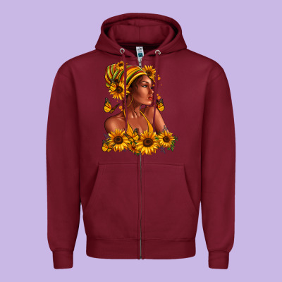 Zipper Hoodie Afro American woman sunflowers