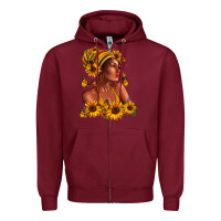 Burgundy Afro American woman sunflowers Zipper Hoodie - RanaPortraitStore