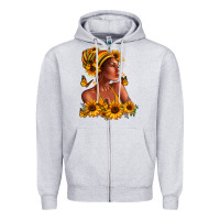 Heather Grey Afro American woman sunflowers Zipper Hoodie - RanaPortraitStore