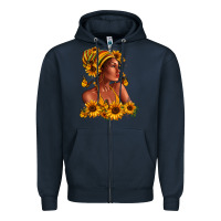 Navy Afro American woman sunflowers Zipper Hoodie - RanaPortraitStore