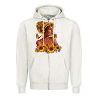 Oatmeal Heather Afro American woman sunflowers Zipper Hoodie - RanaPortraitStore