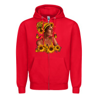 Red Afro American woman sunflowers Zipper Hoodie - RanaPortraitStore