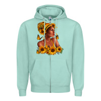 Seafoam Afro American woman sunflowers Zipper Hoodie - RanaPortraitStore