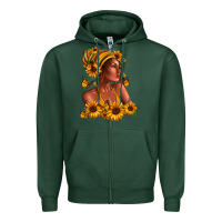 Sports Green Afro American woman sunflowers Zipper Hoodie - RanaPortraitStore