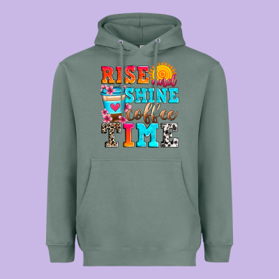 Rise And Shine Coffee Time Heavyweight Hoodie Designed By Zillion Design Studio