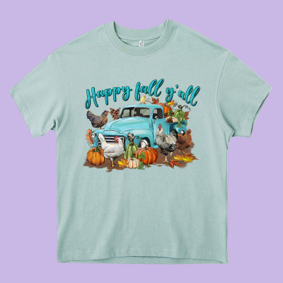 Happy Fall Y'all Heavy Core Tee Designed By Lillyallendesigns
