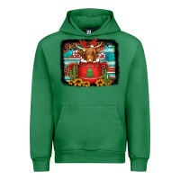 Emerald hot coco christmas highland cow with background Urban Hoodie - Jasminsmagicworld