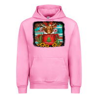 Fuchsia Pink hot coco christmas highland cow with background Urban Hoodie - Jasminsmagicworld