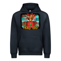 Navy hot coco christmas highland cow with background Urban Hoodie - Jasminsmagicworld