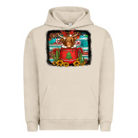 Pigment French Oak hot coco christmas highland cow with background Urban Hoodie - Jasminsmagicworld