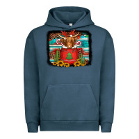 Pigment Midnight Navy hot coco christmas highland cow with background Urban Hoodie - Jasminsmagicworld
