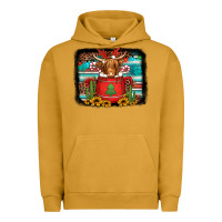 Pigment Peanut Butter hot coco christmas highland cow with background Urban Hoodie - Jasminsmagicworld