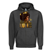 Charcoal Heather Birthday queen afro girl Zipper Hoodie - RanaPortraitStore