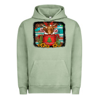 Pigment Oil Green hot coco christmas highland cow with background Urban Hoodie - Jasminsmagicworld