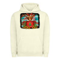 Pigment Pistachio hot coco christmas highland cow with background Urban Hoodie - Jasminsmagicworld