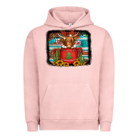 Pigment Salmon hot coco christmas highland cow with background Urban Hoodie - Jasminsmagicworld