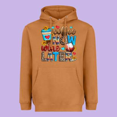 Coffee Now Wine Later Heavyweight Hoodie Designed By Zillion Design Studio