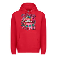 Red in october we wear pink  lips Premium Hoodie - AdoDesignShop