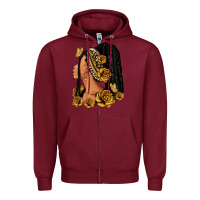 Burgundy Gold roses afro woman Zipper Hoodie - RanaPortraitStore