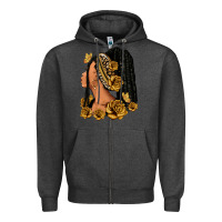 Charcoal Heather Gold roses afro woman Zipper Hoodie - RanaPortraitStore