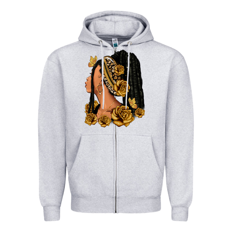 Gold Roses Afro Woman Zipper Hoodie by RanaPortraitStore | Teevron