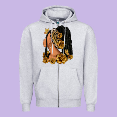 Zipper Hoodie Gold roses afro woman
