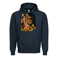 Navy Gold roses afro woman Zipper Hoodie - RanaPortraitStore