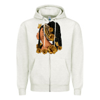Oatmeal Heather Gold roses afro woman Zipper Hoodie - RanaPortraitStore