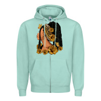 Seafoam Gold roses afro woman Zipper Hoodie - RanaPortraitStore